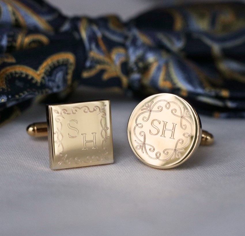 golden cufflinks with initials